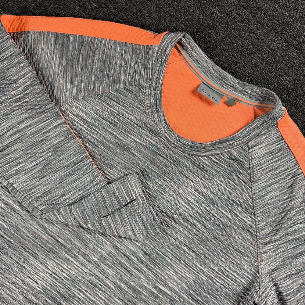 Athleta Neon Orange Snowscape Quilted Spacedye Pullover Sweatshirt Size Large